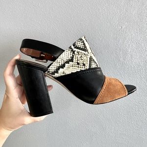 Cole Haan Chunky Heel Peep Toe Neutrals Snake Print Size 8